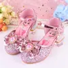 Nuevos Zapatos de Cuero para Niñas Niños Tacones Altos Zapatos de Princesa Congelada Aisha Elegantes con Moño Zapatos de Cristal para Actuación