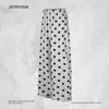 Pantalones de chándal bicolor de lunares con dobladillo deshilachado para hombre, marca de moda de alta calle, pantalones rectos holgados, pantalones casuales deportivos de cintura elástica y pierna ancha