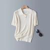 Camisa Polo Tricotada de Manga Curta com Gola Redonda/Lapela para Mulheres, Confortável e Respirável, de Seda de Amora e Tencel Lenzing, com Pequenos Vazados