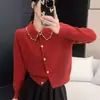 Moda Otoño/Invierno 2026 Nuevo y Elegante Cárdigan Tejido con Cuello de Solapa y Pedrería, Suéter Elegante de Color Sólido para Mujer, Abrigo Holgado y Versátil