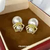 Pendientes de Flor de Zircón y Perla con Aguja de Plata Electrochapada en Oro Real, Pendientes de Moda y Elegantes, Pendientes de Lujo Ligero y de Alta Gama para Mujer