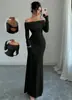 2025 Comercio Exterior Aliexpress Ropa Europea y Americana para Mujer Vestido Sexy de Espalda Cruzada sin Espalda con Cuello de Una Línea Falda Larga Elegante Vestido de Noche