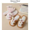 Amazon Zapatillas de Algodón con Lunares de Osito de Dibujos Animados para Mujer, Calzado de Casa para Interior de Invierno, Zapatillas de Felpa con Bloques de Color, Estilo Europeo Americano para Mujer