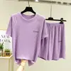 Camiseta de Seda de Gelo de Manga Curta para Mulheres Verão 2026 Novo Estilo Solta Casual Gola Redonda Conjunto Fino Slimming Visual Cor Lisa Conjunto de Duas Peças