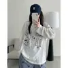 Algodão Floco de Neve Lyocell Tops Primavera e Verão Estampa Graffiti Estilo Preguiçoso Proteção Solar Saída de Praia Camiseta de Manga Longa Feminina Fina Atacado