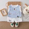 Conjunto de Roupas de Verão para Meninos 2026 Novo Estilo Lindo Bebê Colete Listrado Shorts Conjunto de Duas Peças Estilo Coreano Infantil Tendência Atacado