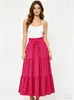 Falda de Estilo Europeo y Americano de Cintura Alta con Cordón Elástico, de Varios Niveles para Mujer, Falda Fluida de Línea A de Longitud Media, Moda Versátil de Color Sólido