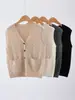Traje de Cachemira con Cuello en V para Mujer Otoño e Invierno 2025 Nueva Moda Conjunto de Tres Piezas: Cárdigan de Punto, Falda y Chaleco de Lana