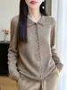 Suéter de punto para mujer 100% lana tejido a mano con ganchillo, calado, cuello polo, delicado y suave, corte holgado, adecuado para ir al trabajo, top de meter
