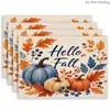 Camión de Otoño Calabaza Girasol Juego de Cuatro Manteles Individuales Cocina del Hogar Aislamiento Térmico Posavasos Anti-quemaduras Lino Mantel de Mesa Occidental