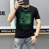 Mercancía europea 2024 verano camiseta de manga corta con pedrería para hombre moda coreana slim fit camiseta rojo de internet estampada manga media
