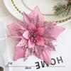 Flor de Navidad rosa dorada, flor artificial, accesorios de guirnalda navideña, decoración para árbol de Navidad, flor de Navidad de doble capa, color de cabello mixto