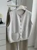 Colete de tricô redondo com borda enrolada e bolso retrô para mulheres, peça externa outono/inverno 2026, corte solto, emagrecedor, top casual para sobrepor