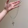 Collar de Cruz de Cuentas Multicapa Estilo Y2K Dulce y Fresco para Mujer, Cadena para Clavícula de Chica Gótica Picante de Nicho Tendencia