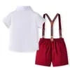 Traje Pequeño para Niños Traje de Vestir Británico Guapo Verano Pantalones de Tirantes para Niños Niña Flor Bebé Traje de Cumpleaños