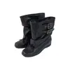 Botas curtas de couro vintage com laço para mulheres, estilo balé retrô desgastado plissado empilhadas com fivela de cinto, botas western