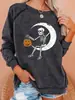 Serie de Cráneos de Halloween Nueva Divertida Impresión de Espacio de Viaje con Calavera Sudadera con Capucha de Cuello Redondo Manga Larga Otoño