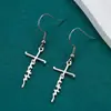 Pendientes de Acero Inoxidable con Forma de Cruz y Corazón, Colgantes Largos, Diseño de Lujo Ligero, Letras Inglesas Plateadas