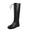 Botas de Caballero de Cuero de Vaca Completo con Cordones y Pierna Larga de Gama Alta 2025 Otoño e Invierno Tacón Medio Grueso Punta Redonda Botas Altas de Piel Genuina para Mujer