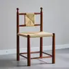 Cadeira de Jantar de Madeira Maciça Rattan Antiga Média Cadeira de Rattan de Grama Vintage Casa Simples Pousada Café Cadeira de Rattan de Lazer Cadeira com Encosto