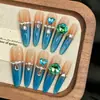 Pontas de Unha Azuis Estilo Gatinho Francês Longas para Manicure, Peças de Unha Prontas, Venda por Atacado do Fabricante, Pontas de Unha Finas em Formato de Cachorro