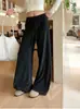 Pantalones anchos de pierna recta estilo coreano para mujer, con cintura de doble cordón, un corte más amplio y un diseño largo hasta el suelo que cubre las caderas y crea un efecto adelgazante.