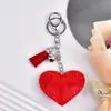 Nuevo Estilo Chanel Corazón de Melocotón Pedrería Cuero Llavero Borla Colgante Llavero Corea del Sur Franela Diamante Llavero