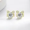 Pendientes de botón de plata S925 imitación de gato con diamantes, pequeños, exquisitos y lindos, con piedras de moissanita de imitación, superventas en transmisiones en vivo de Xiaohongshu