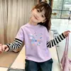 Camada Base de Algodão Puro para Meninas Finas de Primavera e Outono Camiseta Fofa com Desenho Animado Divertido Gola Redonda Estilo Coreano Menina Estilosa Manga Longa