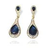 Zhihai Azul Pendientes Largos Europeos y Americanos Exagerados Incrustados de Diamantes Diarios Versátiles Accesorios de Moda Pendientes de Gota de Agua de Lujo Pendientes