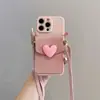 Tarjetero de Corazón de Nicho Adecuado para Funda de Teléfono Móvil Iphone16Promax Apple 17/14 Correa Cruzada 13/11 Femenino