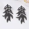 Para Cruzamento de Fronteiras Personalizado Retrô Acessível Luxo Liga Metálica Totalmente Diamantado Recorte Exagerado Folhas Elegante Elegante Brincos Femininos