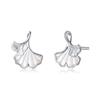 Pendientes de Plata de Ley 925 con Incrustaciones de Concha Hoja de Ginkgo para Mujer Sansheng Diseño Lucky Niche Pendientes Estilo Nuevo
