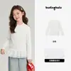 Camiseta de Manga Larga de Algodón con Cuello Redondo Pudding Haru para Niñas Estilo Nuevo de Primavera Doble Capa de Encaje Corte Ajustado Camiseta Interior para Niños