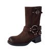 Botas de Chimenea Personalizadas de Fábrica para Mujer, Tacones Gruesos Retro, Botas Vaqueras Versátiles, Botas de Suela Gruesa Estilo Británico, Botas de Caballero