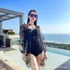 Maiô Feminino Verão Preto Skinny Sexy Estudante Conservador Pequeno Seio Levanta Seios Cobertura da Barriga Skinny Peça Única Maiô Promessas 8369
