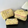 Bolsa de maquillaje con lazo a cuadros, color vibrante, gran capacidad, portátil, para viaje, para mujer, 2024