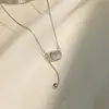 Colar de Contas Redondas com Anel Duplo Colar com Pingente de Anel e Diamante Personalidade Feminina Design de Luxo Leve Elegante Corrente Avançada para Clavícula