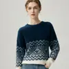Suéter de Tricô Jacquard Base Camada Longa Cashmere Sete Pontos Espessado Gola Redonda Retrô Novo Outono/Inverno 2026