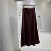 Saia Acetato Cetim Rabo de Peixe para Mulheres 2024 Outono Elegante Simples Drapeada Modeladora Look Aderente ao Quadril A-Line Comprimento Médio