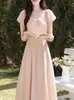 Roufen Tinglan Vestido Rosa Claro Francés para Mujer Verano Nuevo Elegante de Alta Gama Falda Larga