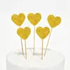 Inserts decorativos para pastel de cumpleaños de papel brillante, estrellas de cinco puntas y corazones, toppers pequeños para decoración de postres de fiesta, 5 piezas