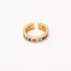 Anillo Abierto Ajustable de Circonita Colorido de Moda Lujo Moda Estilo Dopamina Anillo Chapado en Cobre con Oro Real