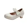 Zapatos de Princesa para Niñas Lazo Zapatos Pequeños de Cuero Otoño Nuevas Llegadas Desfile de Moda Infantil Tacones Altos Versátiles Zapatos Individuales de Baile de Rendimiento