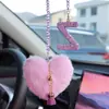 Coração de Pelúcia com Alfabeto Argila Acessórios para Interior de Carro Pingente para Mulheres, Ornamento de Pendurar Espelho Retrovisor de Carro com Strass