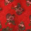 Novo Tecido Floral Vermelho Brilhante Estilo Chinês Prosperidade Florescente Lã Seda Espessado Base de Tecido Estampado Tecido para Camisa Base