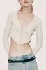 Cárdigan de Punto con Cordones Transfronterizo Europeo y Americano Más Vendido para Mujer, Top Corto Calado con Volantes de Manga Larga Adelgazante Estilo Hot Girl