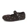 Zapatos Mary Jane para Mujer con Cordones de Encaje Francés Retro Lunares Nuevo Estilo Otoño Zapatos Planos de Ballet Planos Franceses Corte Bajo 2026