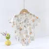 Novo Estilo de Verão 2025 Pijama Fino de Algodão para Bebê Conjunto de Roupa de Casa de Manga Curta