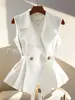 Blusa Elegante de Alta Gama de Moda Popular Este Año Moda Cintura Ceñida Único Hermoso Chaleco Blanco Primavera